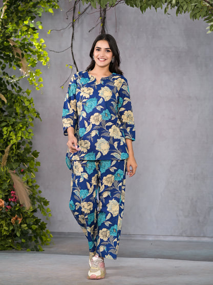 Serene Floral Blue Lounge Wear