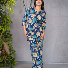 Serene Floral Blue Lounge Wear