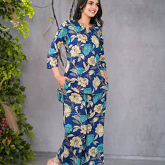 Serene Floral Blue Lounge Wear