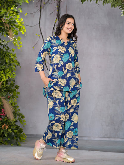 Serene Floral Blue Lounge Wear