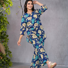 Serene Floral Blue Lounge Wear