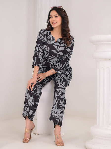 Stylish Cotton Black & Grey Co-Ord Set