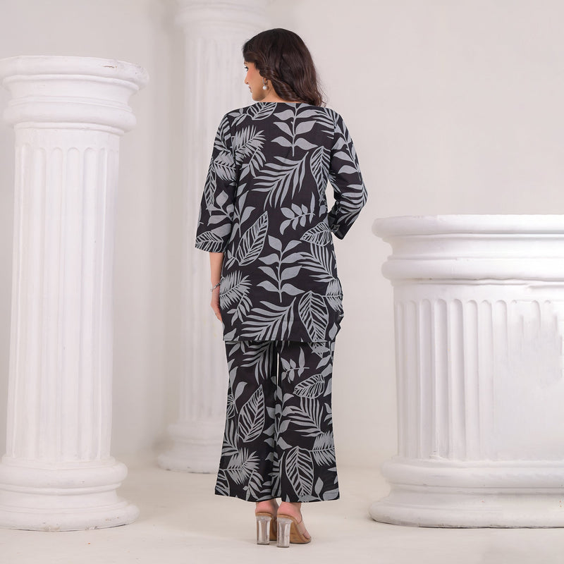 Stylish Cotton Black & Grey Co-Ord Set