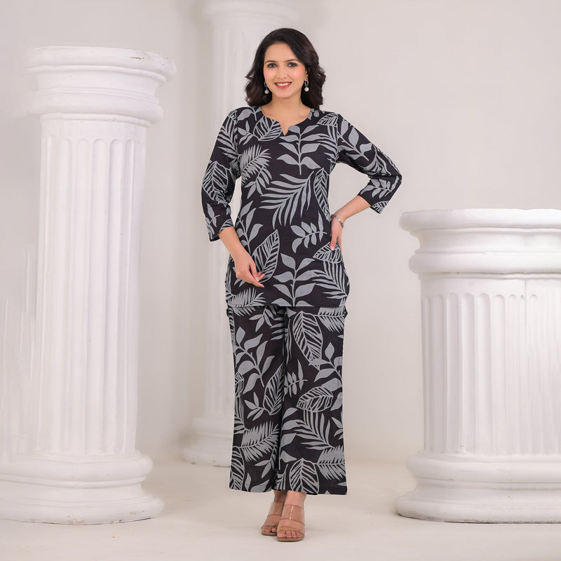 Stylish Cotton Black & Grey Co-Ord Set