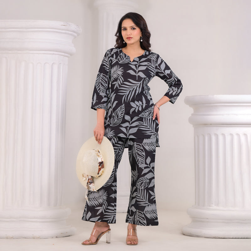 Stylish Cotton Black & Grey Co-Ord Set