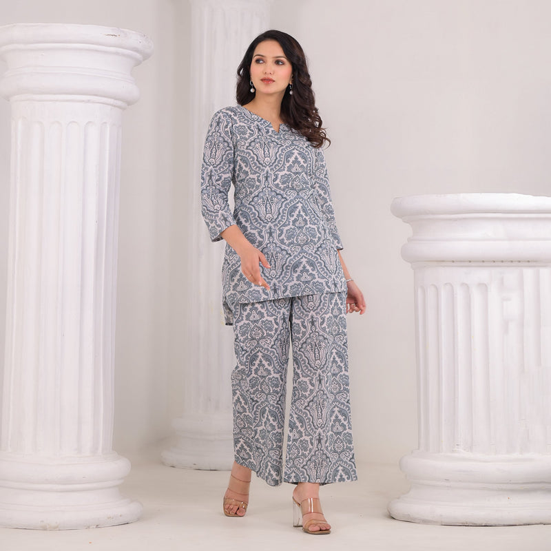 Elegant Grey Cotton Co-Ord Set