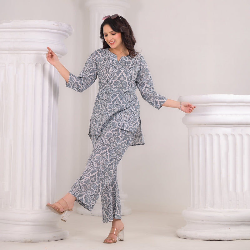 Elegant Grey Cotton Co-Ord Set