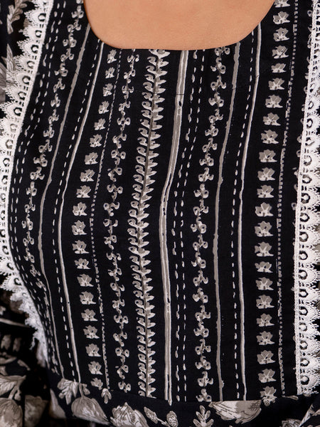 Cotton Printed Calf-Length Dress with Three Quarter Sleeves (Plus Size)