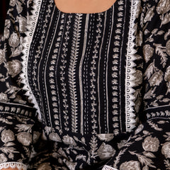 Cotton Printed Calf-Length Dress with Three Quarter Sleeves (Plus Size)