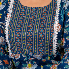 Cotton Printed Calf-Length Dress with Three Quarter Sleeves (Plus Size)