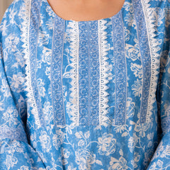 Cotton Printed Calf-Length Dress with Three Quarter Sleeves (Plus Size)