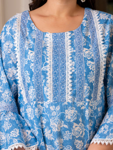 Cotton Printed Calf-Length Dress with Three Quarter Sleeves (Plus Size)