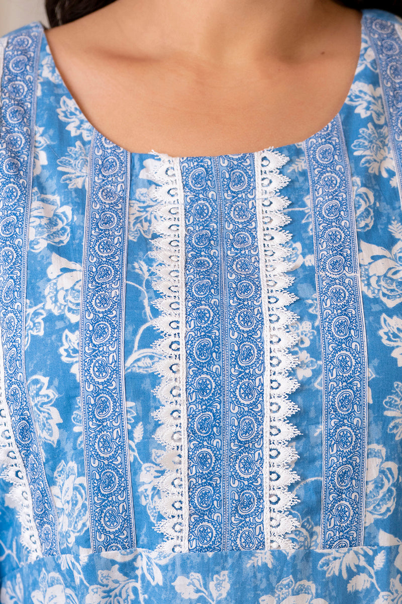 Cotton Printed Calf-Length Dress with Three Quarter Sleeves (Plus Size)