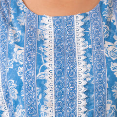 Cotton Printed Calf-Length Dress with Three Quarter Sleeves (Plus Size)