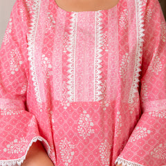 Cotton Printed Calf-Length Dress with Three Quarter Sleeves (Plus Size)