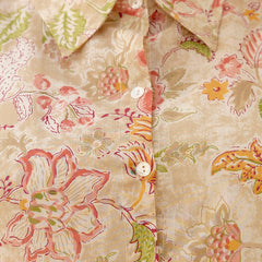 Beige Cotton Printed Co-Ord Set with Collar Neck & Matching Pant (Plus Size)