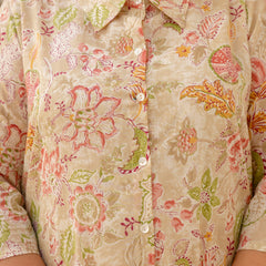 Beige Cotton Printed Co-Ord Set with Collar Neck & Matching Pant (Plus Size)