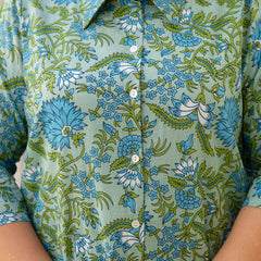 Green Cotton Printed Co-Ord Set with Collar Neck & Matching Pant (Plus Size)