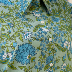 Green Cotton Printed Co-Ord Set with Collar Neck & Matching Pant (Plus Size)