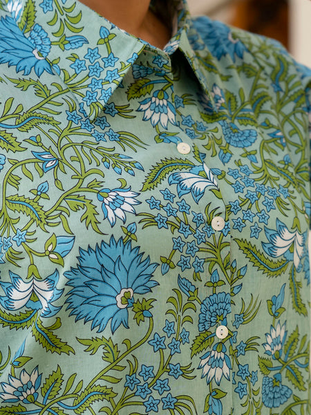 Green Cotton Printed Co-Ord Set with Collar Neck & Matching Pant (Plus Size)