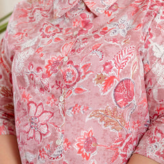 Peach Cotton Printed Co-Ord Set with Collar Neck & Matching Pant (Plus Size)