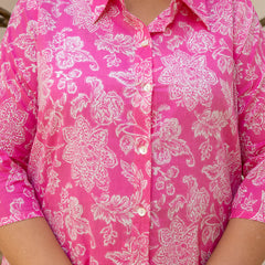 Pink Cotton Printed Co-Ord Set with Collar Neck & Matching Pant (Plus Size)