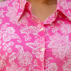 Pink Cotton Printed Co-Ord Set with Collar Neck & Matching Pant (Plus Size)