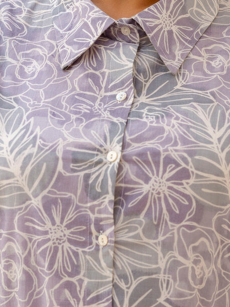 Purple Cotton Printed Co-Ord Set with Collar Neck & Matching Pant (Plus Size)