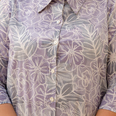 Purple Cotton Printed Co-Ord Set with Collar Neck & Matching Pant (Plus Size)