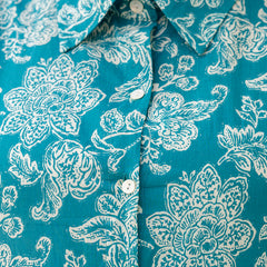 Teal Blue Cotton Printed Co-Ord Set with Collar Neck & Matching Pant (Plus Size)