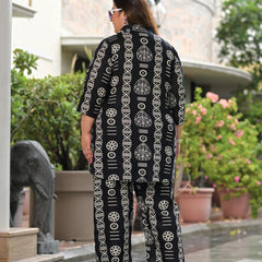 Black Rayon Printed Co-Ord Set with Collar Neck & Matching Pant (Plus Size)