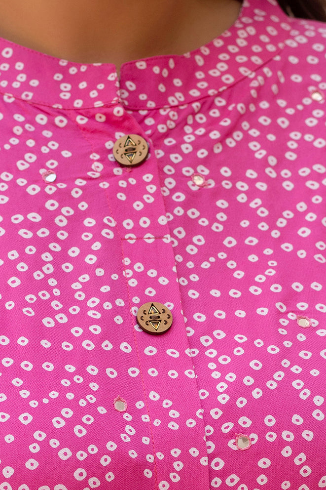 Rayon Printed Pink Calf-Length Kurti with Three Quarter Sleeves (Plus Size)