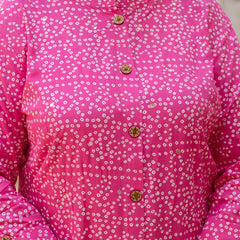 Rayon Printed Pink Calf-Length Kurti with Three Quarter Sleeves (Plus Size)