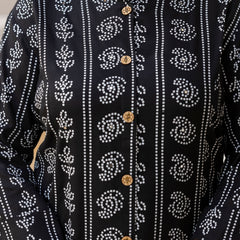 Rayon Printed Black Calf-Length Kurti with Three Quarter Sleeves (Plus Size)