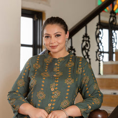 Rayon Printed Green Calf-Length Kurti with Three Quarter Sleeves (Plus Size)