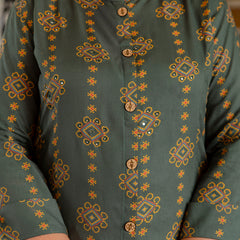 Rayon Printed Green Calf-Length Kurti with Three Quarter Sleeves (Plus Size)