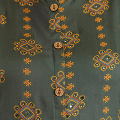 Rayon Printed Green Calf-Length Kurti with Three Quarter Sleeves (Plus Size)