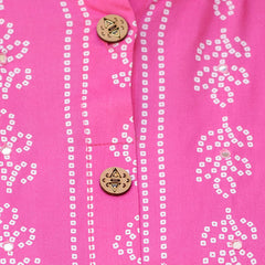 Rayon Printed Pink  Calf-Length Kurti with Three Quarter Sleeves (Plus Size)
