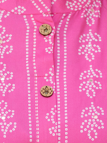 Rayon Printed Pink  Calf-Length Kurti with Three Quarter Sleeves (Plus Size)