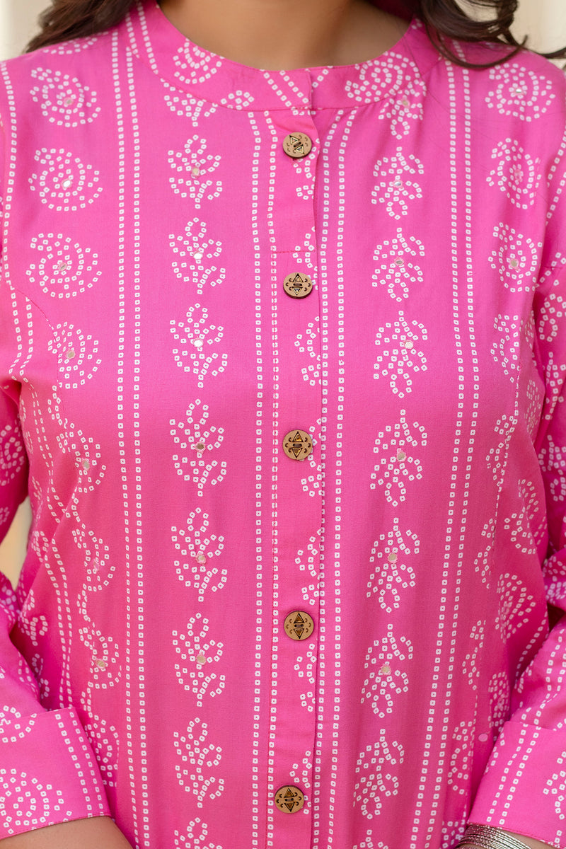 Rayon Printed Pink  Calf-Length Kurti with Three Quarter Sleeves (Plus Size)