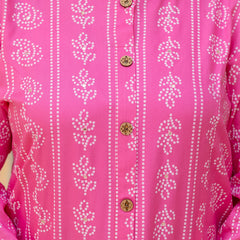 Rayon Printed Pink  Calf-Length Kurti with Three Quarter Sleeves (Plus Size)