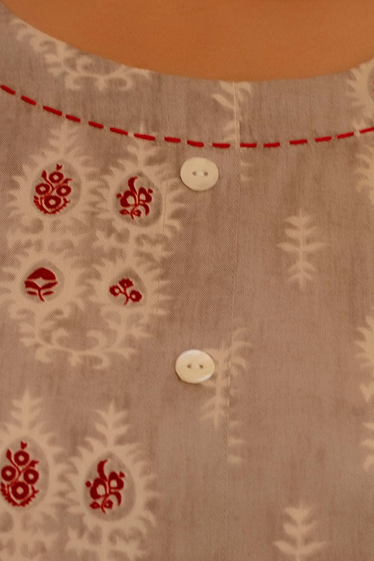 Rayon Printed Beige Calf-Length Kurti with Three Quarter Sleeves (Plus Size)