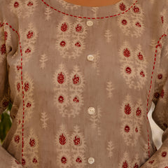Rayon Printed Beige Calf-Length Kurti with Three Quarter Sleeves (Plus Size)