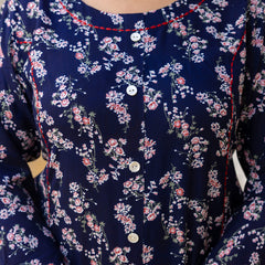 Rayon Printed Blue Calf-Length Kurti with Three Quarter Sleeves (Plus Size)