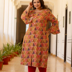Rayon Printed Multicolor  Calf-Length Kurti with Three Quarter Sleeves (Plus Size)