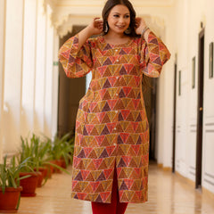 Rayon Printed Multicolor  Calf-Length Kurti with Three Quarter Sleeves (Plus Size)
