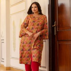Rayon Printed Multicolor  Calf-Length Kurti with Three Quarter Sleeves (Plus Size)