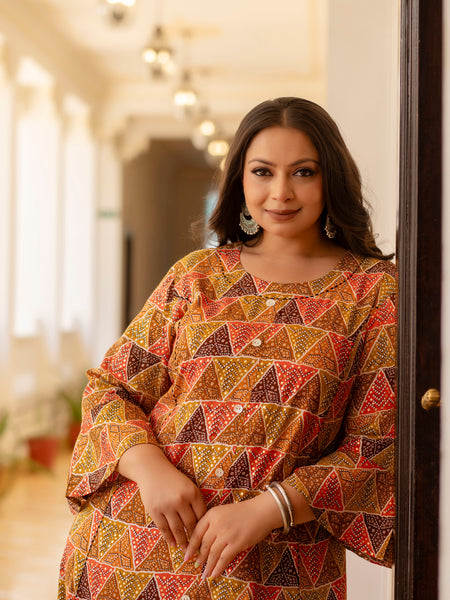 Rayon Printed Multicolor  Calf-Length Kurti with Three Quarter Sleeves (Plus Size)