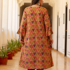 Rayon Printed Multicolor  Calf-Length Kurti with Three Quarter Sleeves (Plus Size)