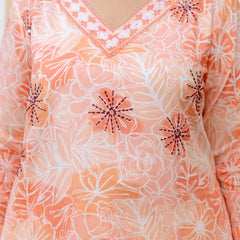 Coral Printed Cotton Kurta Pant Dupatta Set for Women (Plus Size)